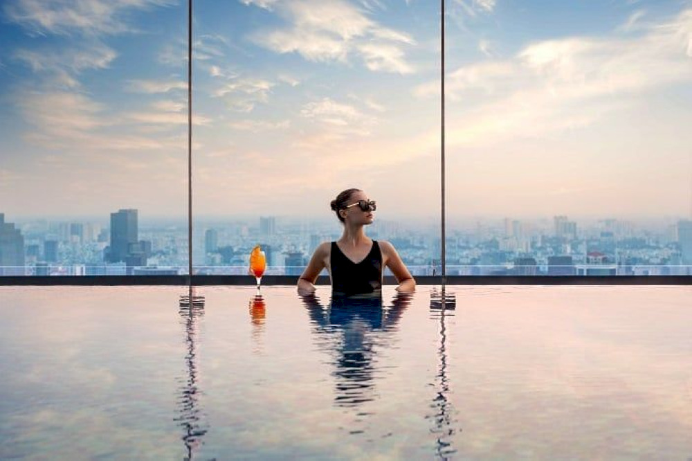 The pool offers an unparalleled view of Ho Chi Minh City